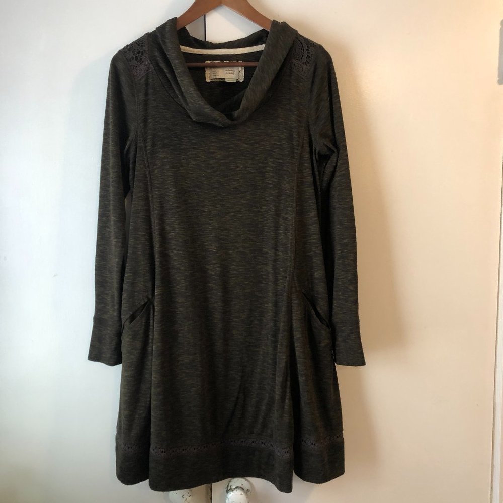 Saturday Sunday SMALL Anthropologie Spacedye Swing Dress Long Slv Lace Back B66